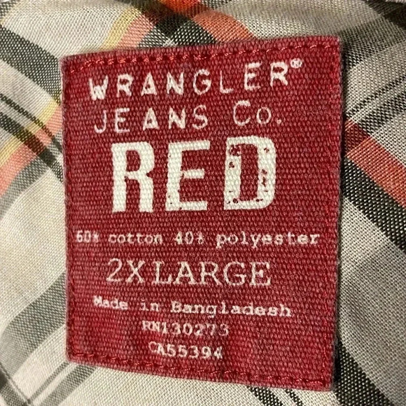 Wrangler Jeans Co. RED Western 2XL Pearl Snap Long-Sleeved Shirt - Picture 7 of 9